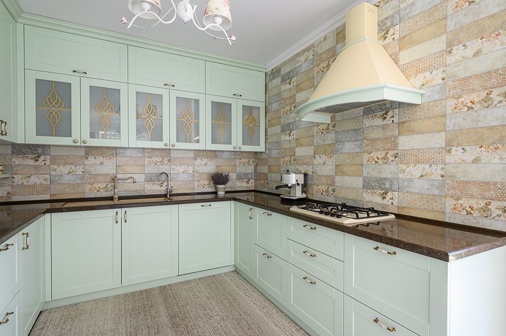 Light green modern white kitchen clean interior design