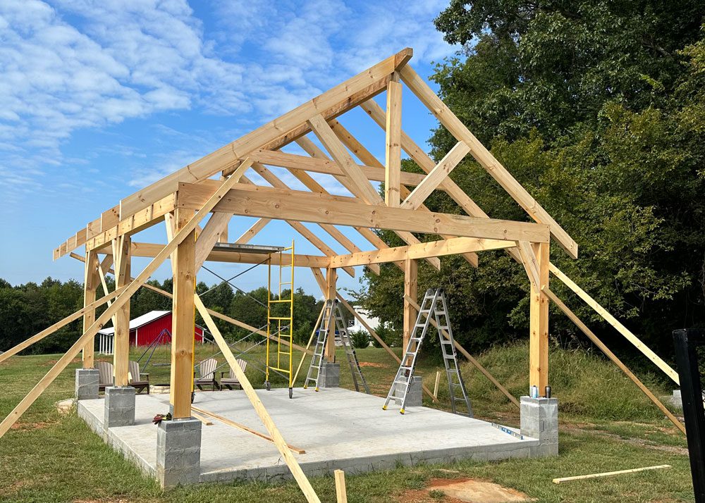 Wood framing structure during an active construction project