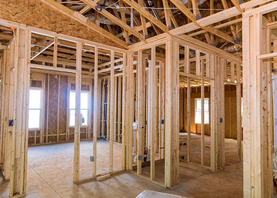 Home framing in Maryville, TN showing new wood framing and structural layout under construction